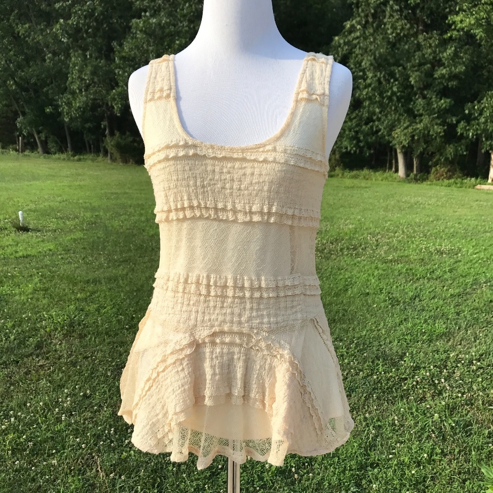 Anthropologie Ganni Sleeveless Lace Lined Top, New